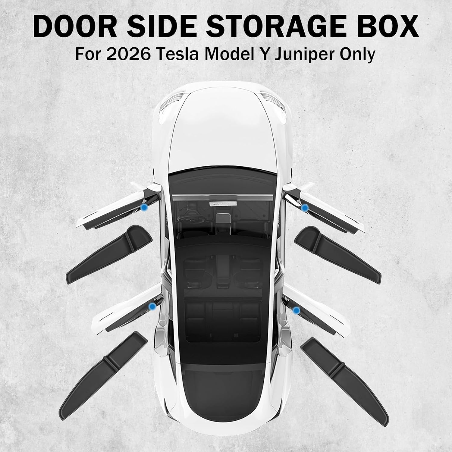Door Side Pocket Storage Box for 2026 Tesla Model Y Juniper Accessories, Front & Rear Door Organizer Tray with Partition Design, Custom Fit Car Interior Storage