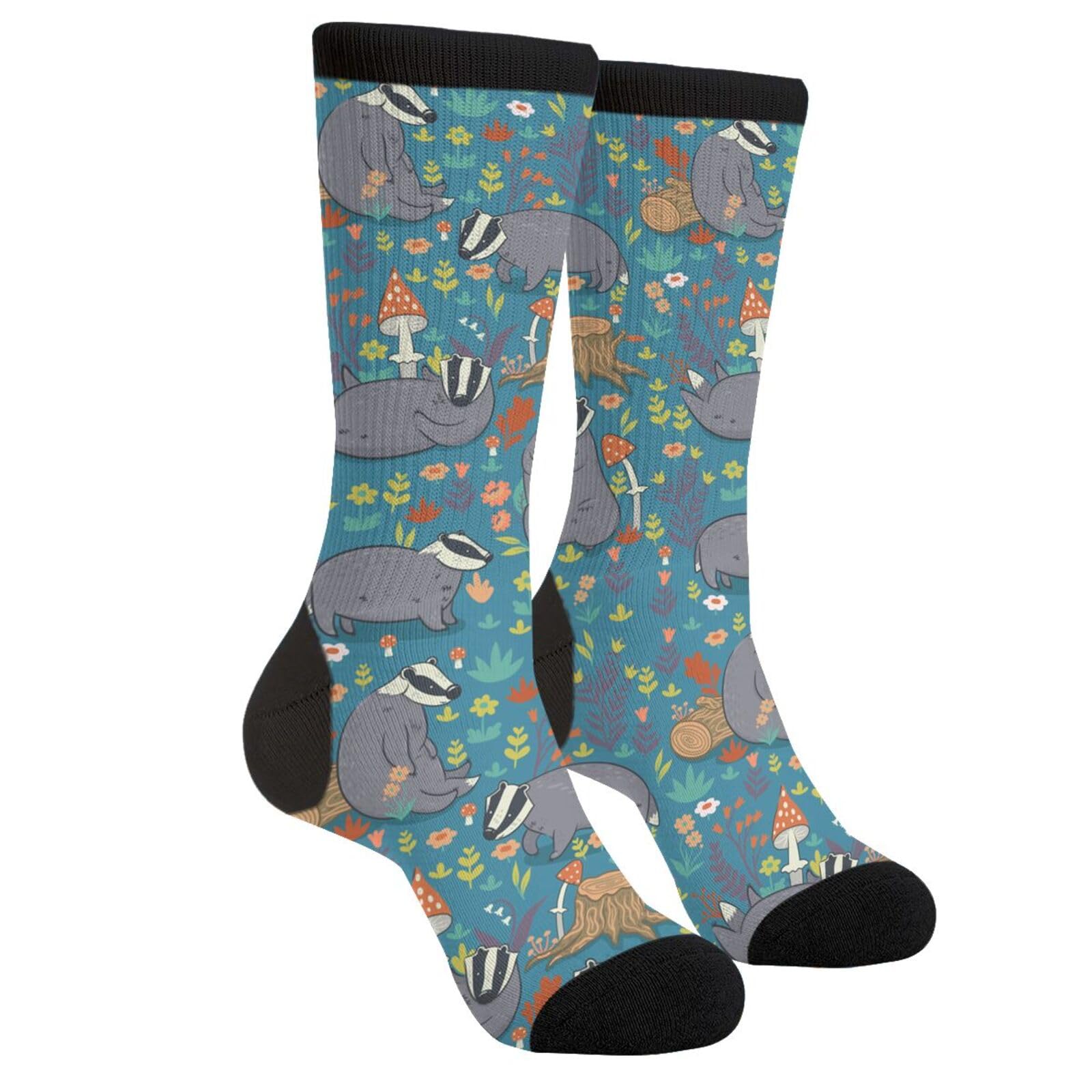 SEVEBJ Novelty Crew Socks Casual Crazy Funny Dress Socks For Women Men Teens Gift Badgers