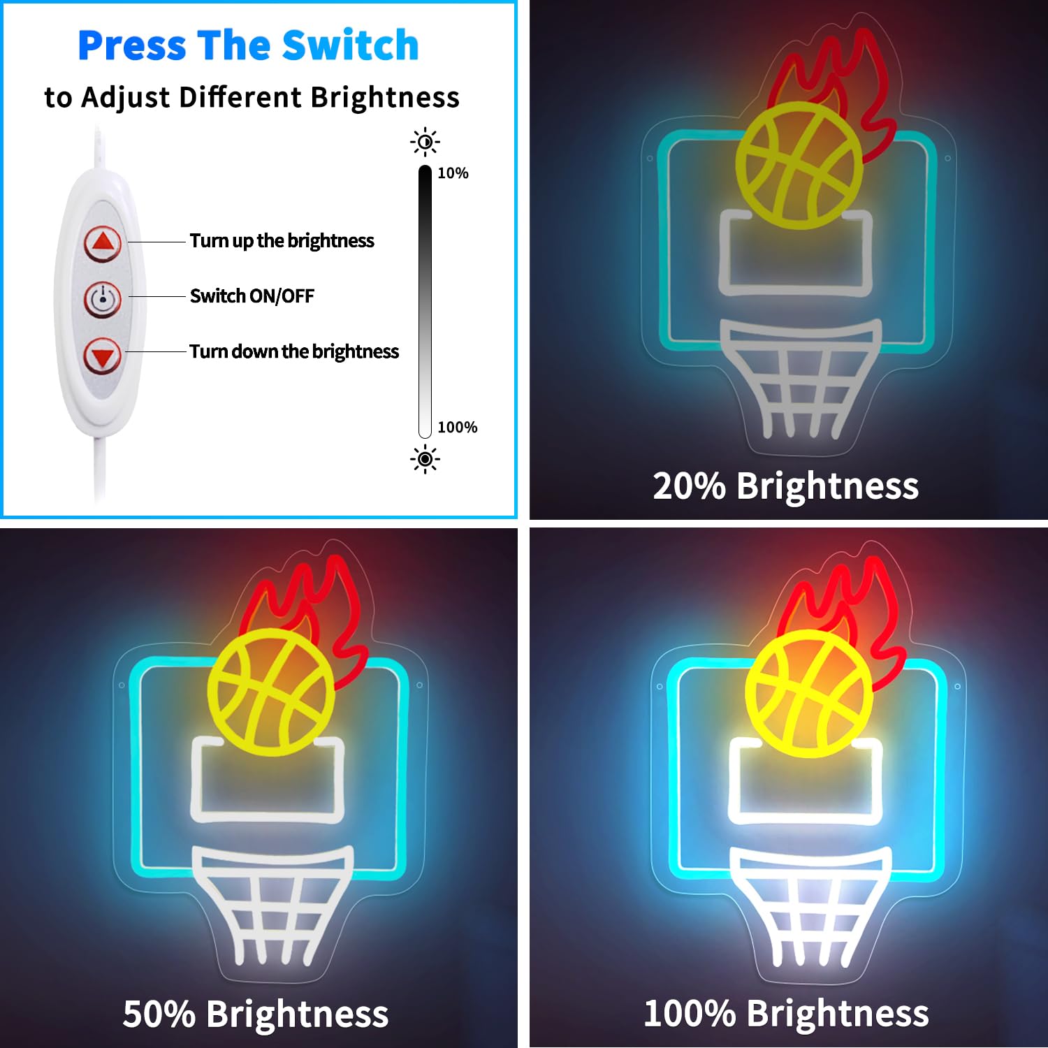Letrero de neón de baloncesto, letreros de neón LED regulables para decoración de pared, letrero de neón LED deportivo alimentado por USB, letreros de neón de baloncesto para decoración de