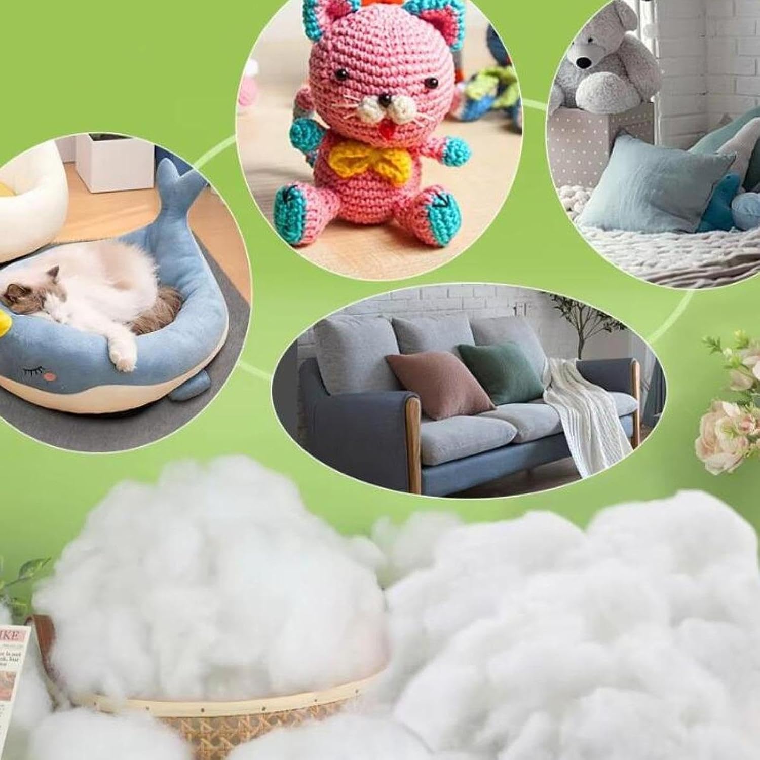 Crafts White Fiberfill Polyester Fiber Fill DIY Toys Stuffing for Couch Cushion Stuffed Animal Crafts Pillows Bedroom Chair, 500g