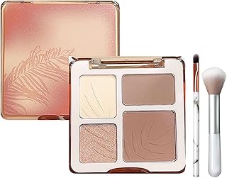 Paleta de resaltador y contorno, 4 colores mate bronceador Shimmer Highlighter Set de maquillaje, polvo fino y alta pigmentación, duradero y resistente al agua, paleta de maquillaje con 2 pinceles
