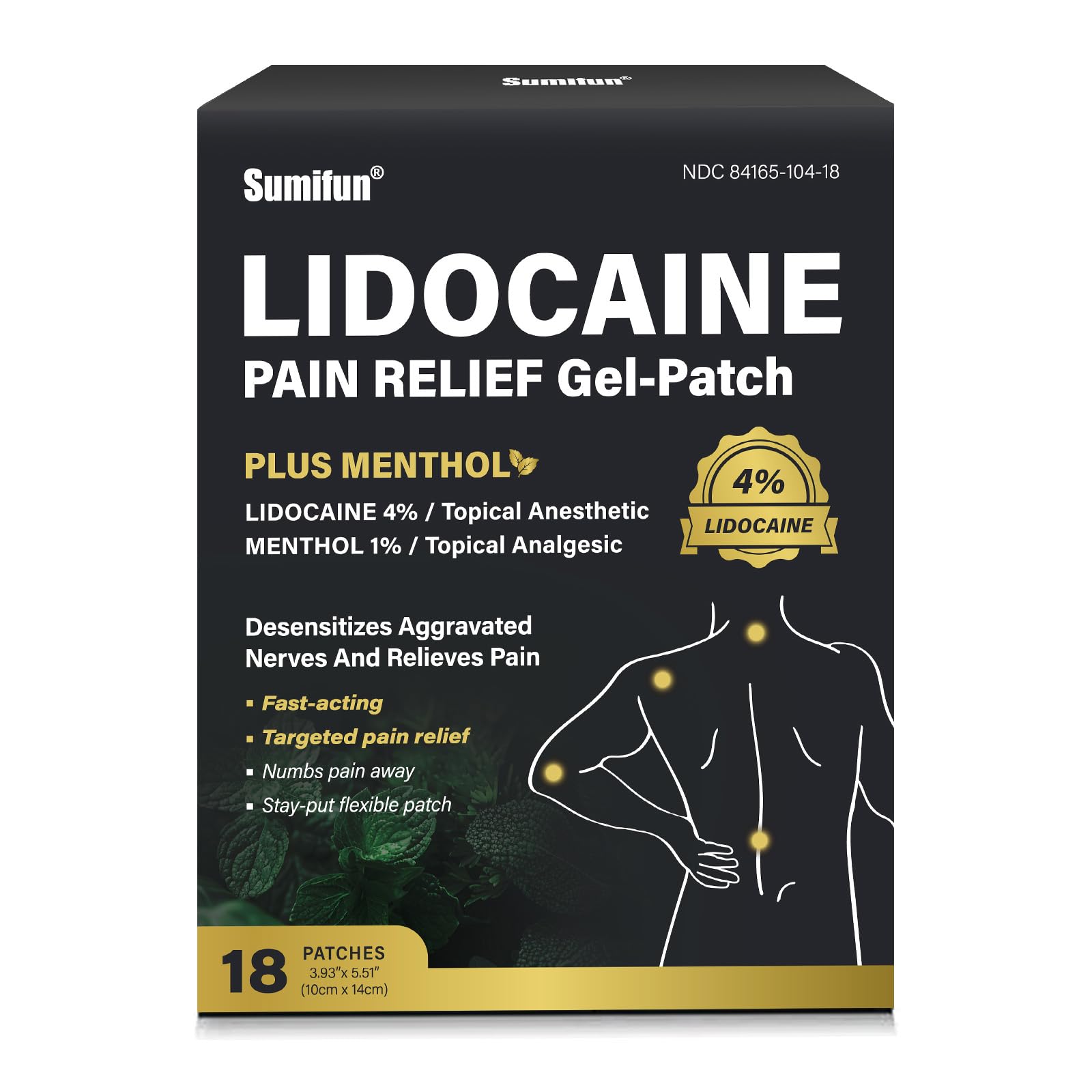 Sumifun 4% Lidocaine Patches, Plus 1% Menthol, 18 Count
