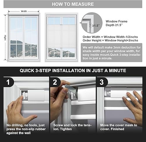 Miniatura 9 de HOTSOON Persianas celulares modernas de arriba hacia arriba y sin herramientas, sin necesidad de taladrar, persianas opacas de panal, persianas y