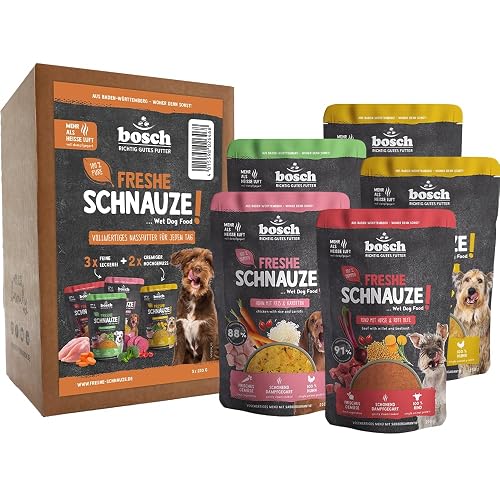 Bozal Bosch Freshe, Paquete de acción de Comida húmeda 5 x 250 g, pienso Completo Suave al Vapor para Perros