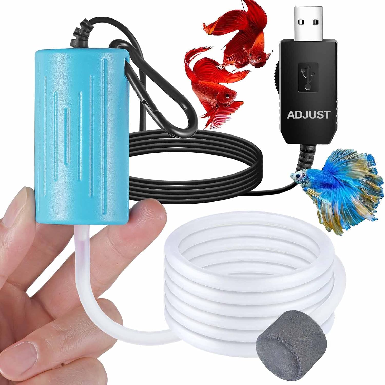 Mini Aquarium Air Pump,USB air Pump for 5 Gallon Aquarium Decorations Adjustable Fish Tank Aerator Includes Aquarium Oxygen Tube + Air Stones, USB Power Bank Aquarium air Pump