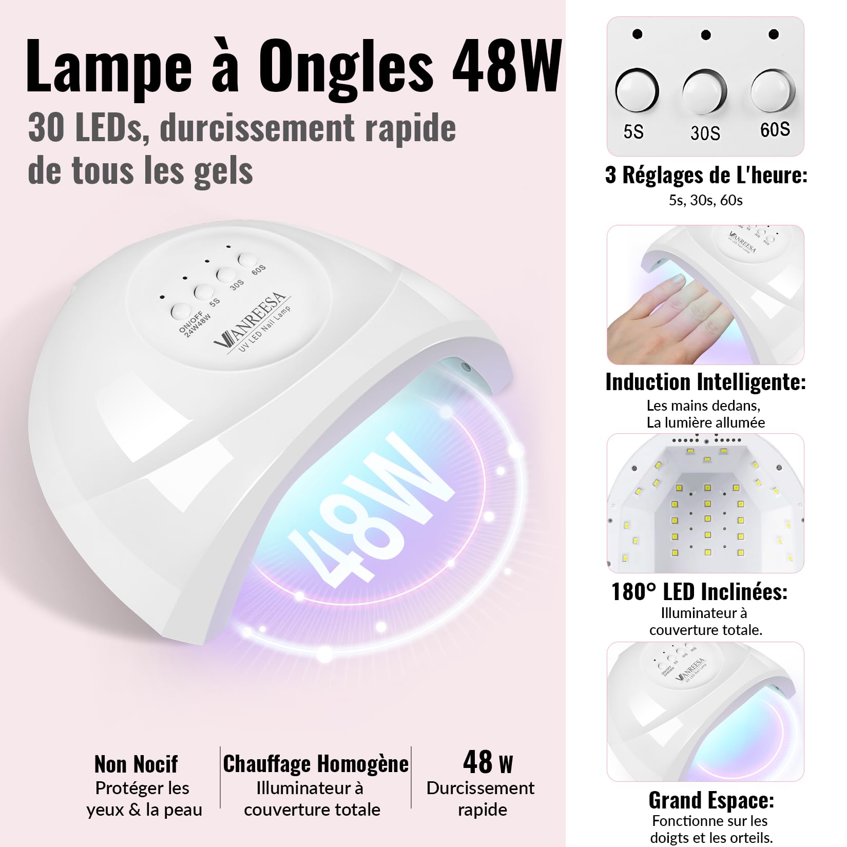 VANREESA 55 Couleurs Kit Verni Semi Permanent, 77 PCS Kit Ongle Gel U V Complet avec Top Base Mat Pailleté Coat et Lampe LED 48W U V et Outils de Manucure, Set Manucure pour Débutants