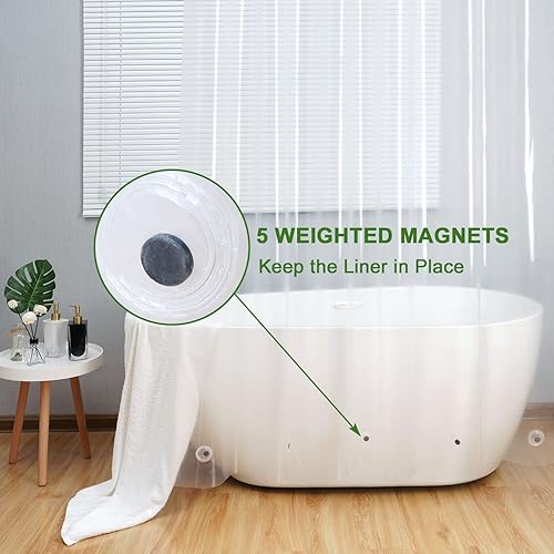 Miniatura 4 de AooHome Forro transparente de cortina de ducha extra largo de 72 x 84, calibre 10, forro de cortina de ducha transparente con ganchos, 5 imanes