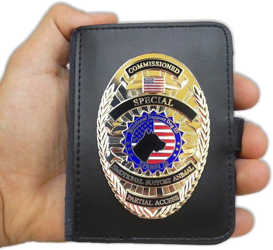 XpressID Custom Emotional Support Animal ID Card Plus Badge and Leather Wallet - Registration to National Dog Registry Included - QR Code Ready