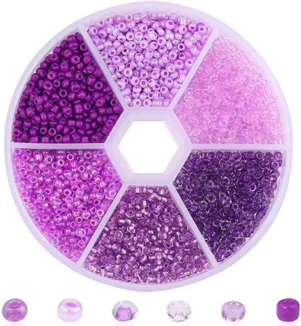 1 Box 3900pcs Mixed Color 2mm Glass Seed Beads-Small Round Spacer Loose Czech Beads for Jewelry Making Embroidery Accessories, (Purple)