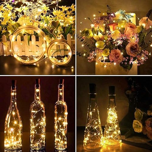 Miniatura 6 de Deco - Paquete de 6 luces de corcho para botellas, 20 mini LED con botón, funciona con pilas, alambre de cobre, 6 paquetes (6 x 20 LED blanco cálido)
