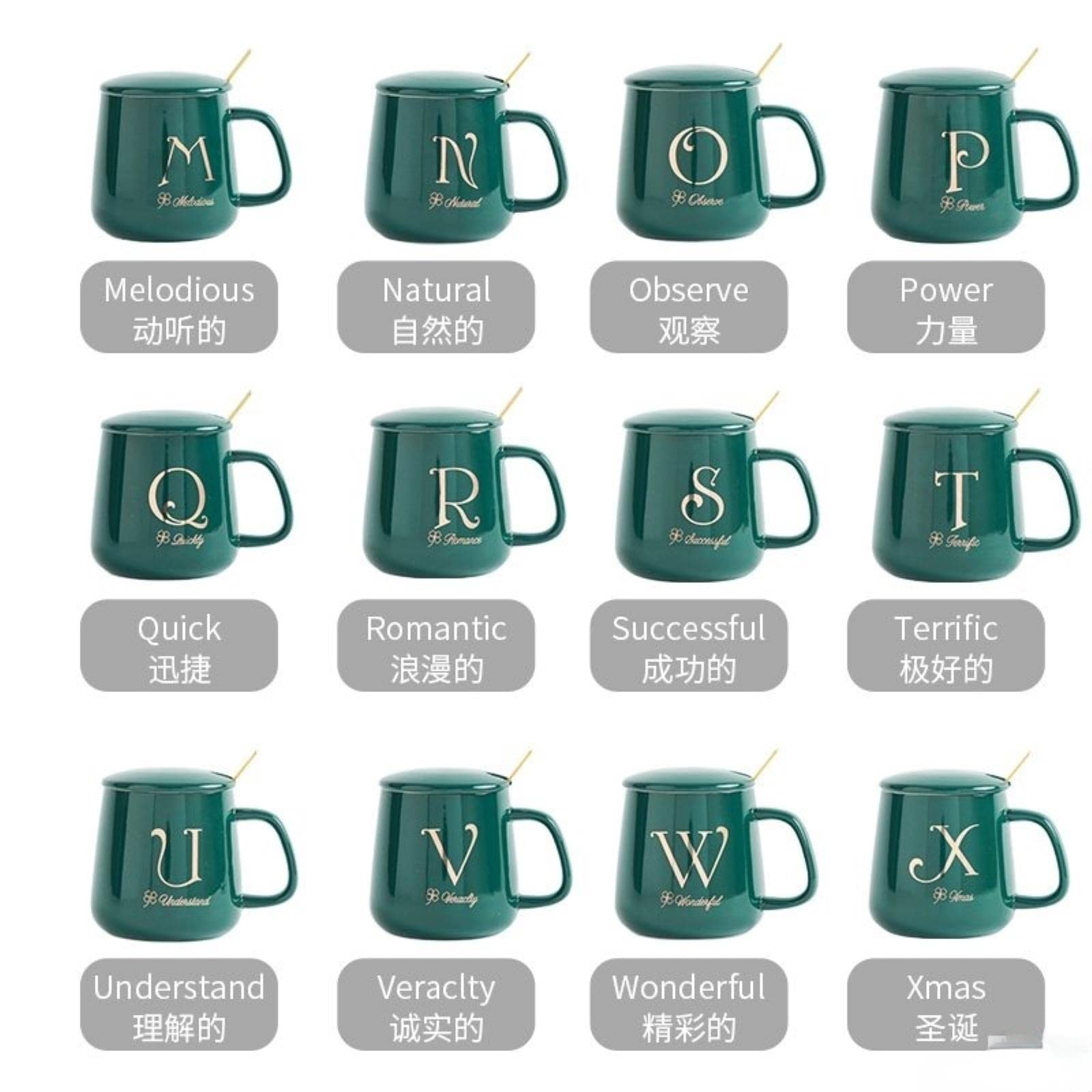 Mug Tasses Tasses À Café De Tasses-Cadeaux À La Meilleure Amie La Tasse À Café Verte avec Couvercle Et Cuillère 26 Lettres Mugs Personnalisés Barres-O