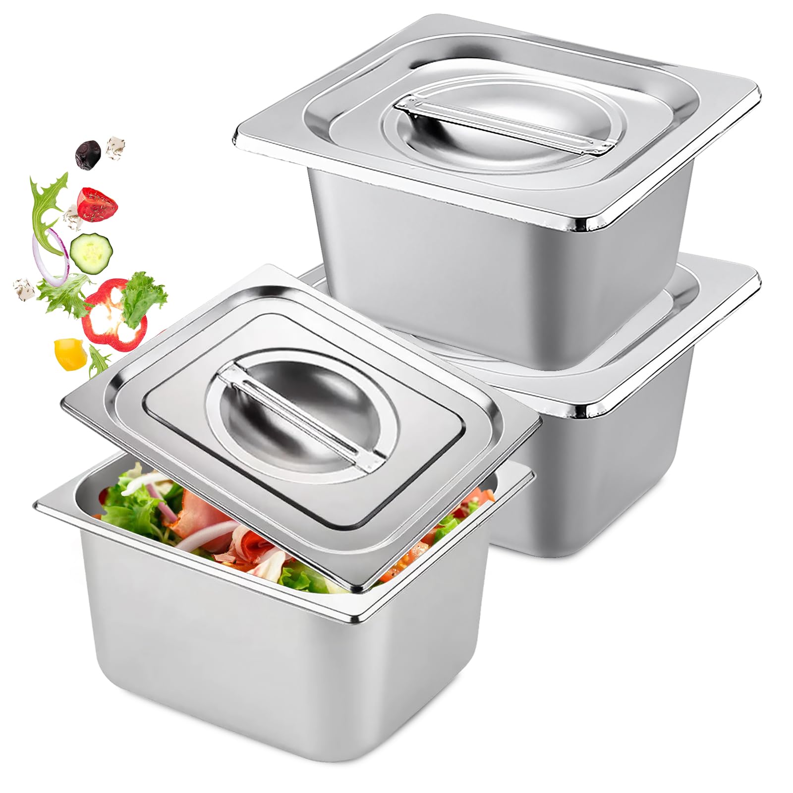 Récipient gastronorme bac inox avec couvercle pour fromage et viande | Lot de 3 bols
