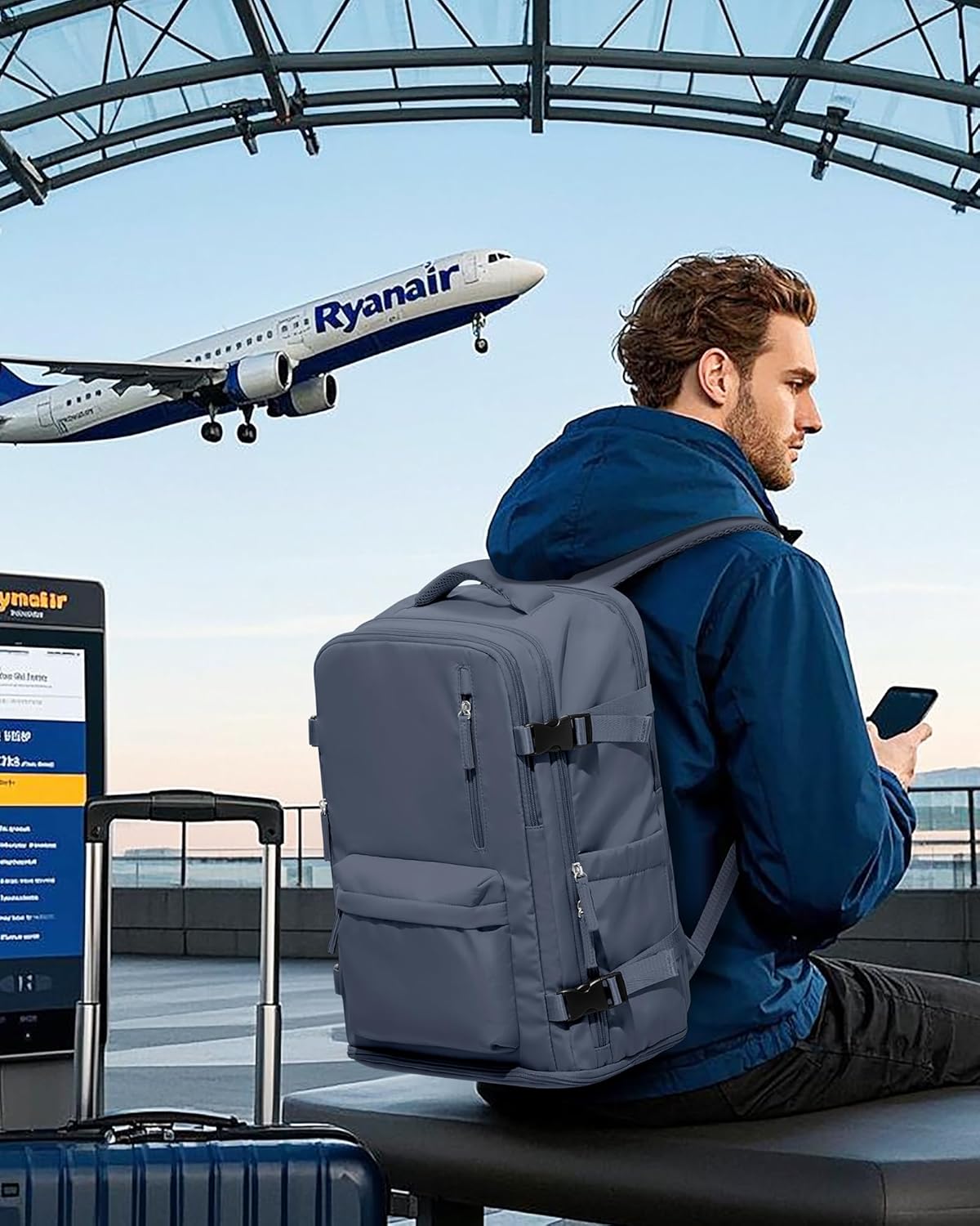 VGCUB Carry on Travel Backpack for Women Men Large Laptop Gym Work Frontier Airlines Personal Item Bag Business Airport Lightweight Backpack Flight Approved Mochilas de Viaje Grey Blue - Image 2