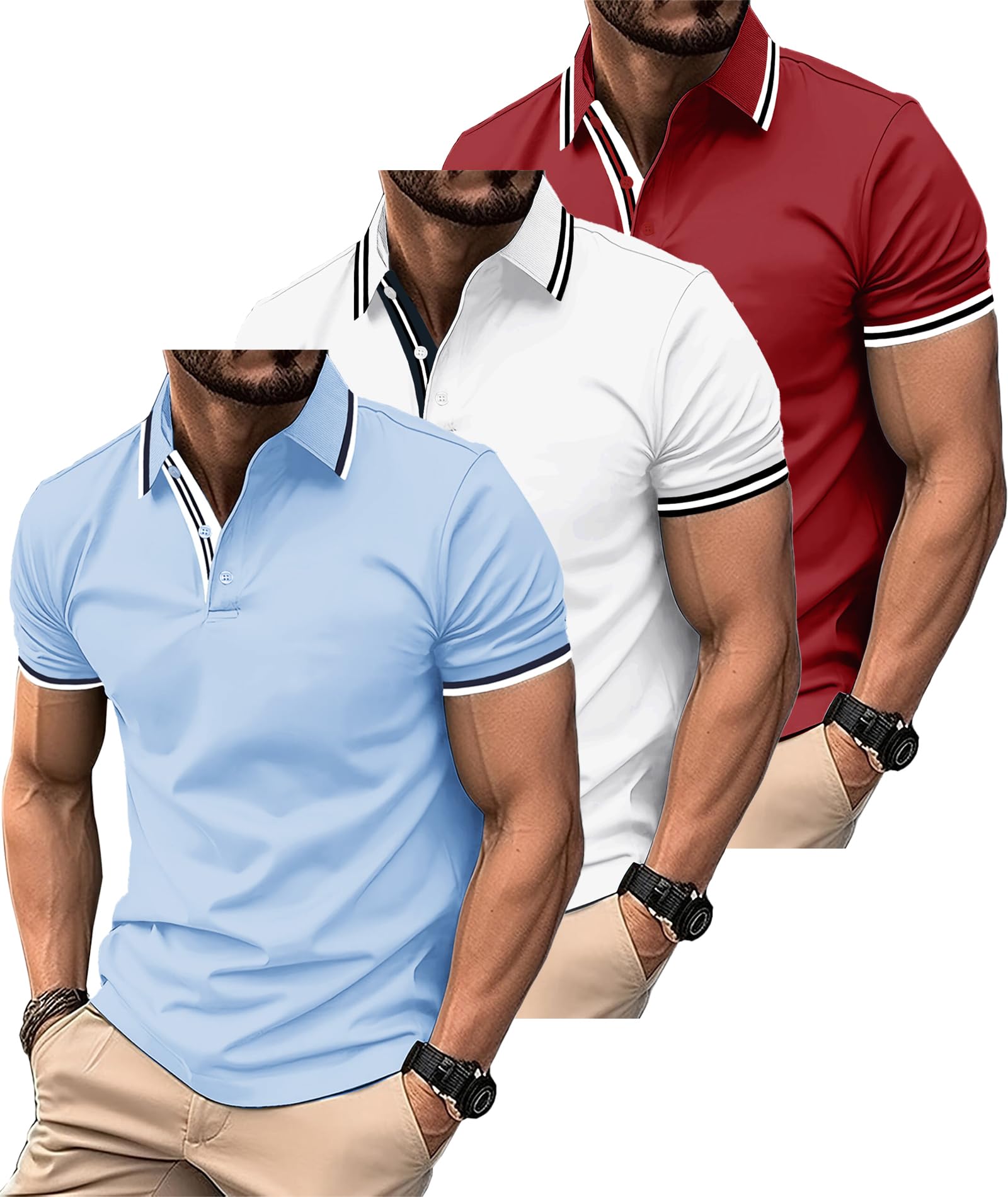 SwissWell 3er Pack Poloshirt Herren Kurzarm Golf T-Shirt für Herren Atmungsaktiv Polo Shirts Männer