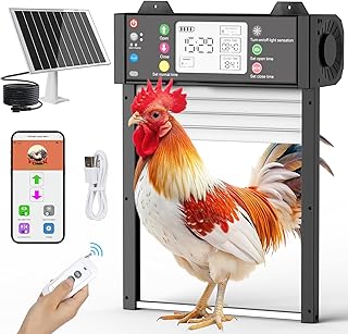 Smart Automatic Coop Door with App, Door Status Monitoring & WiFi Auto Connect, Solar Chicken Door Opener, Anti-Pinch Safety, Light Sensor, Timer, 4000mAh Battery Roll-Up Chicken Door for All Coops