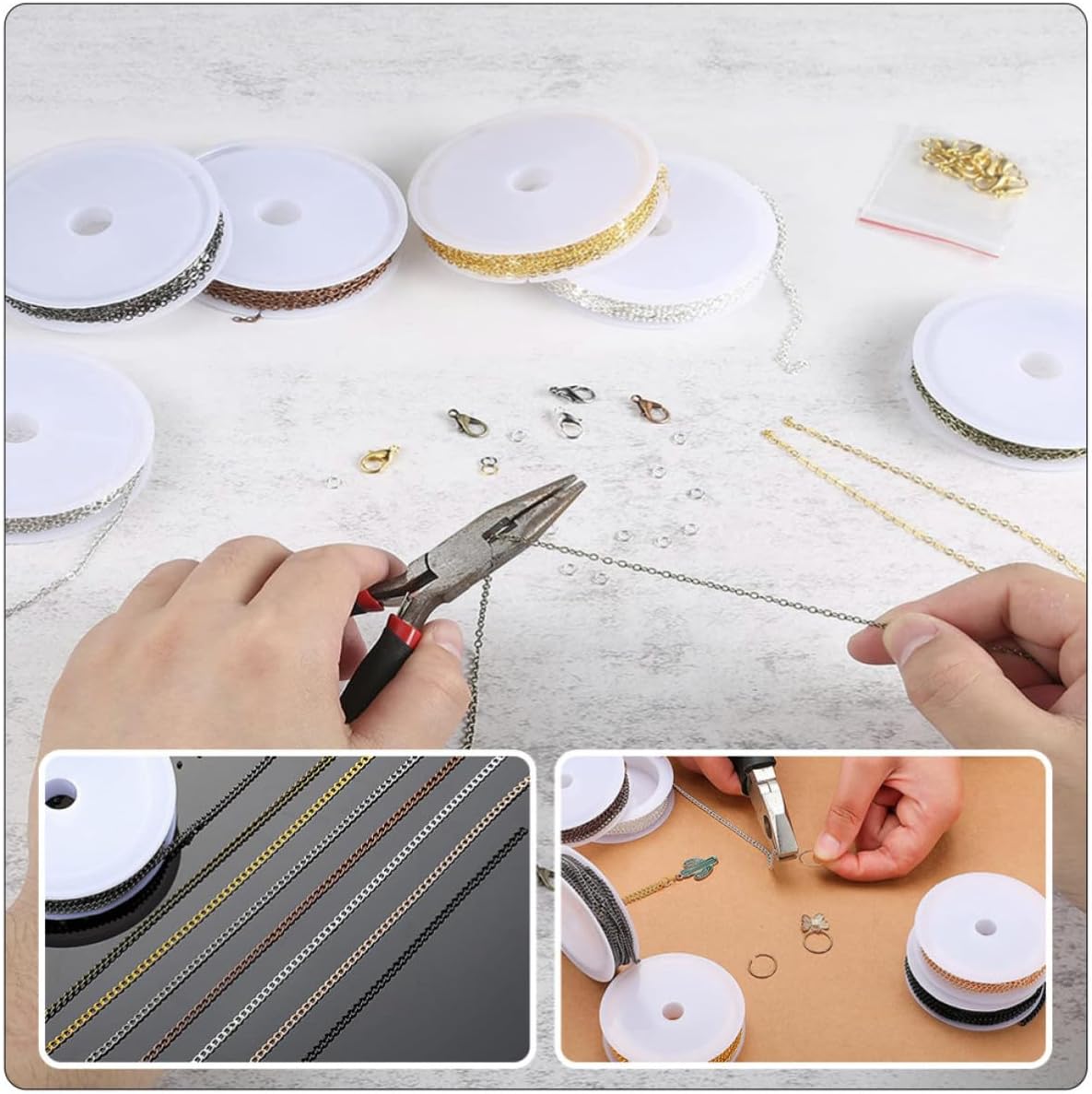 Flat Cross Chain Set, DIY Jewelry Making Accessory 8 Rolls 8 Colors