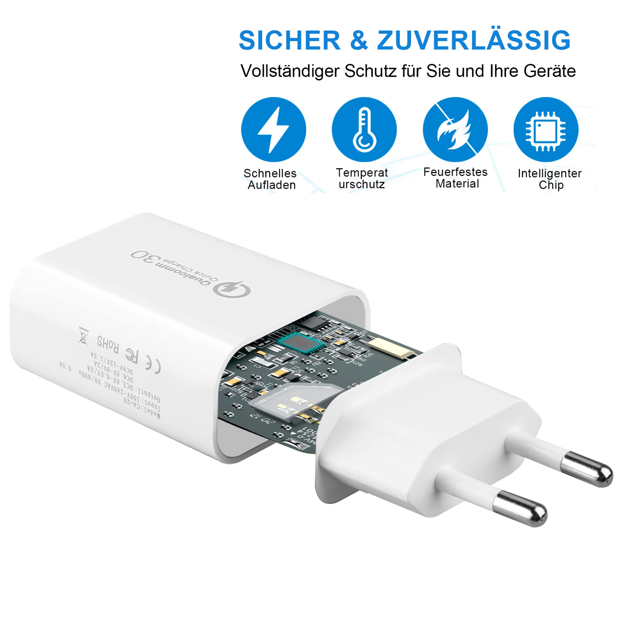 4 Pezzi Caricatore USB, 18W Carica Rapida 3.0 Caricatore Rapido per Samsung Galaxy S23 S22 S21 S20 FE S10 S9 S8 S7 S6 A03 A13 A71 A51 A53 Z Flip3 Z Fold2 5G, Huawei, Xiaomi, Telefono Cellulare