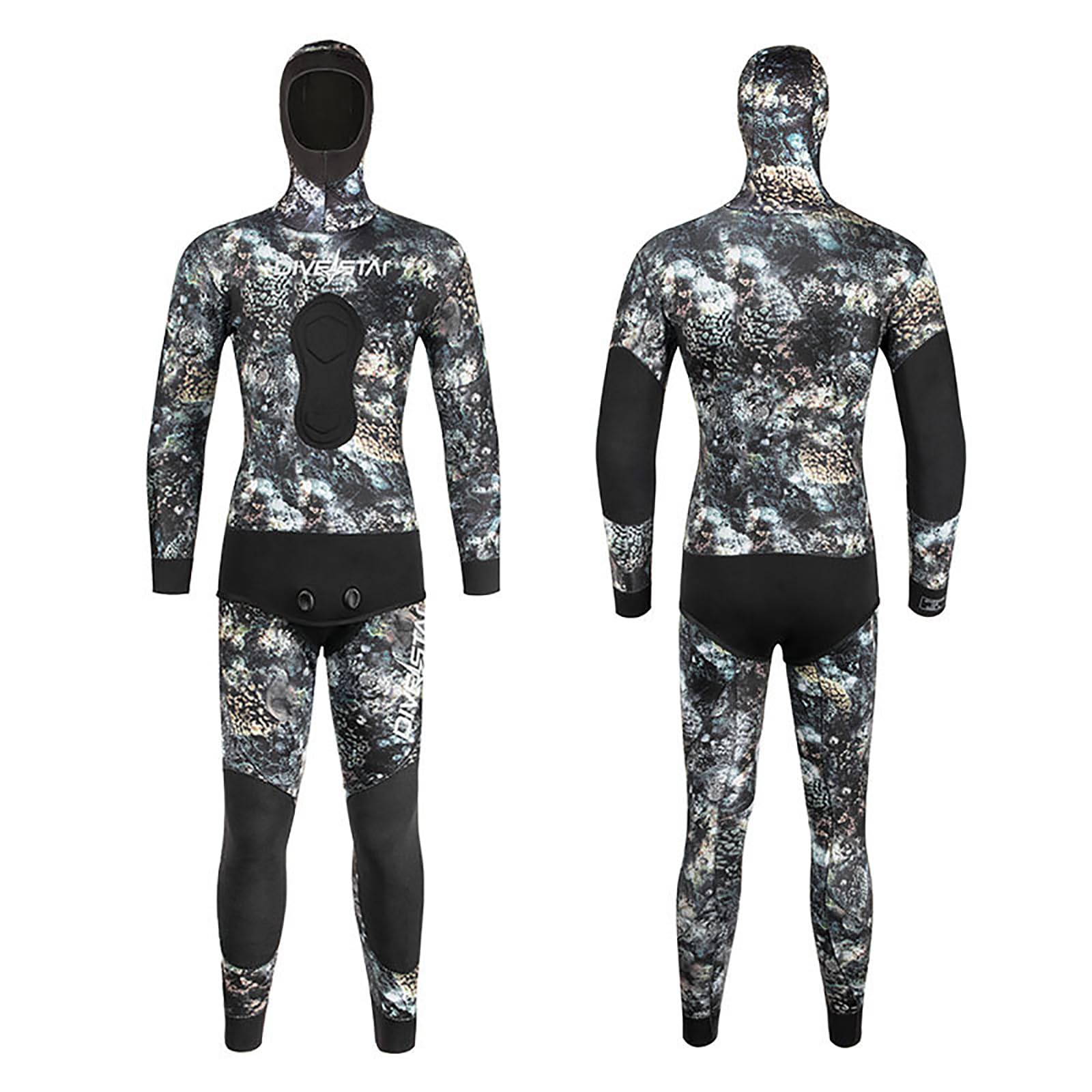 WYYHAA 5Mm Neoprene Spearfishing Wetsuits for Men, Open Cell Camouflage Diving Suit Split with Hooded, Loading Chest Pad for Freediving Snorkeling Scuba,3XL