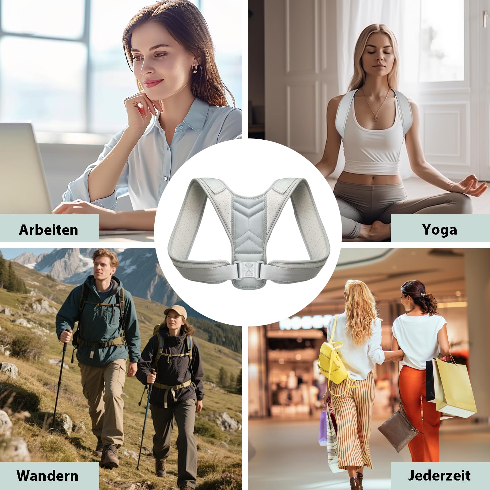 Rücken Geradehalter,Haltungskorrektor Rücken für Männer Frauen Atmungsaktiver Haltungstrainer mit Verstellbaren Schultergurten Relieve Back Pain & Prevent Hunchback (Grey XL)
