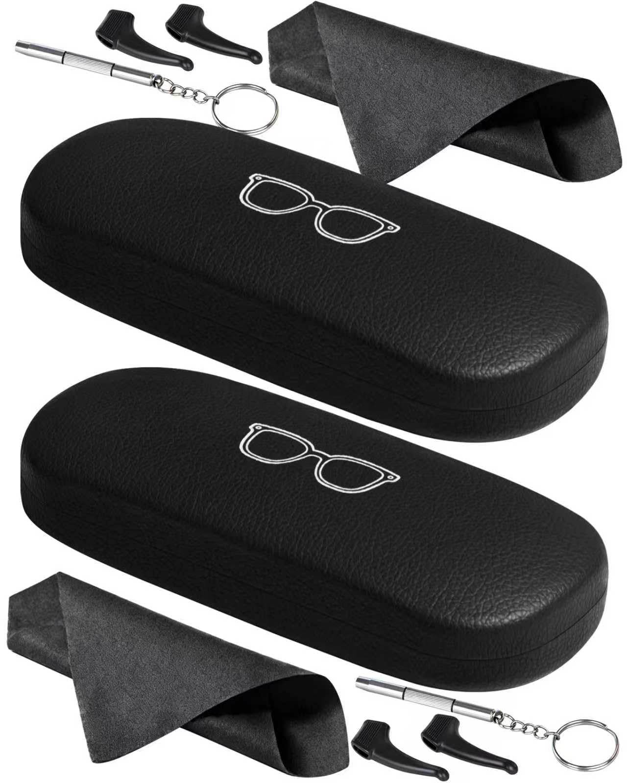 Glasses Case, Unisex Hard Shell Eyeglass Case PU Leather Hard Eyeglass Case with Eyewear Accessories-image-4