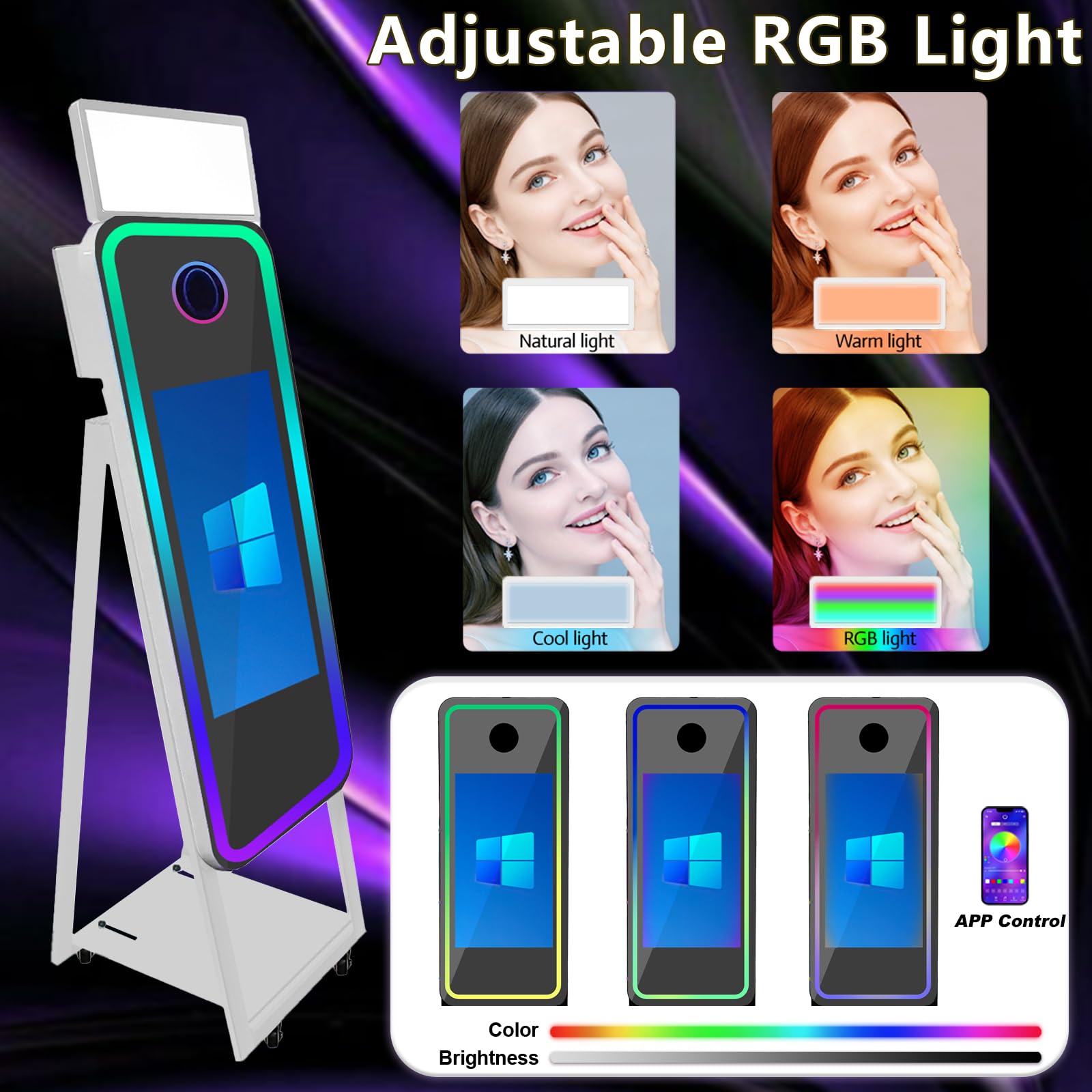 Magic Mirror Photo Booth con touch screen da 21,5", macchina fotografica portatile con luce di riempimento a LED RGB e custodia per matrimoni, feste, eventi, noleggio (nero, cabina fotografica +