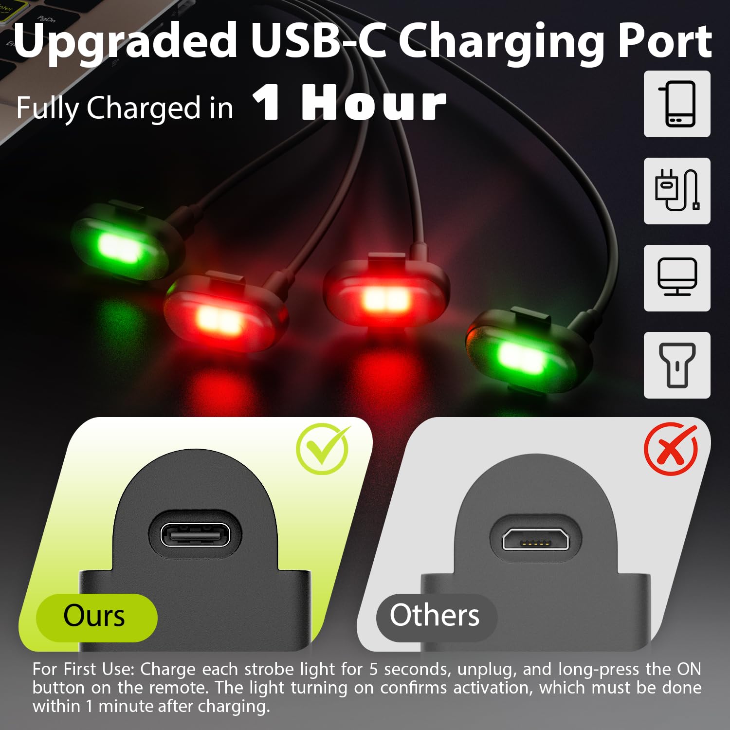 2025 Upgrade Wireless LED Lights for Car-4PCS Interior Ambient Strobe Light with Remote, USB-C 80 Hours 8 Colors IP65 Waterproof Rechargeable Underglow Light for Cars, Trucks, eBike, Motorcycle