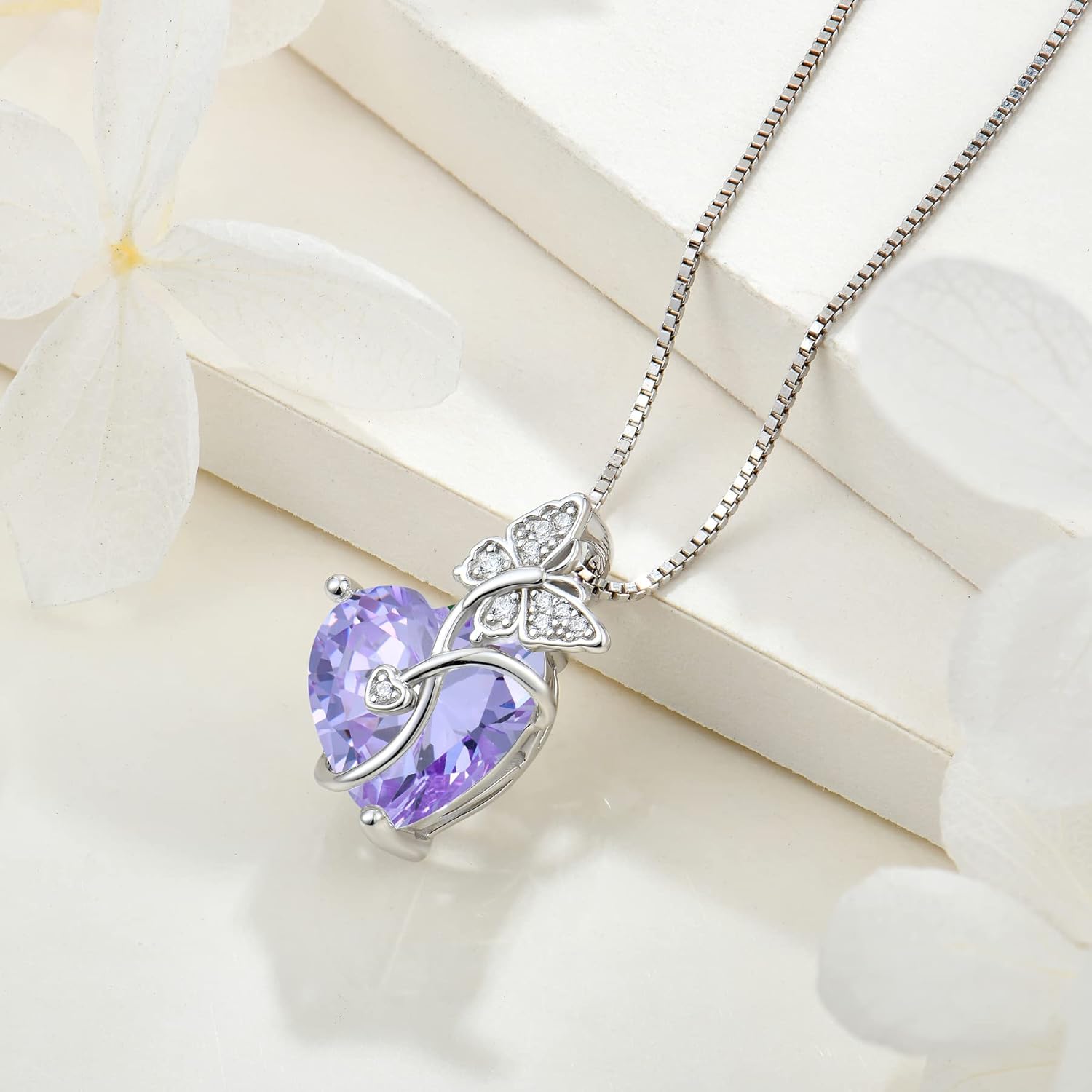 FJ Butterfly Necklace 925 Sterling Silver Love Heart Pendant Necklace Birthstone Jewelry for Women - Image 4
