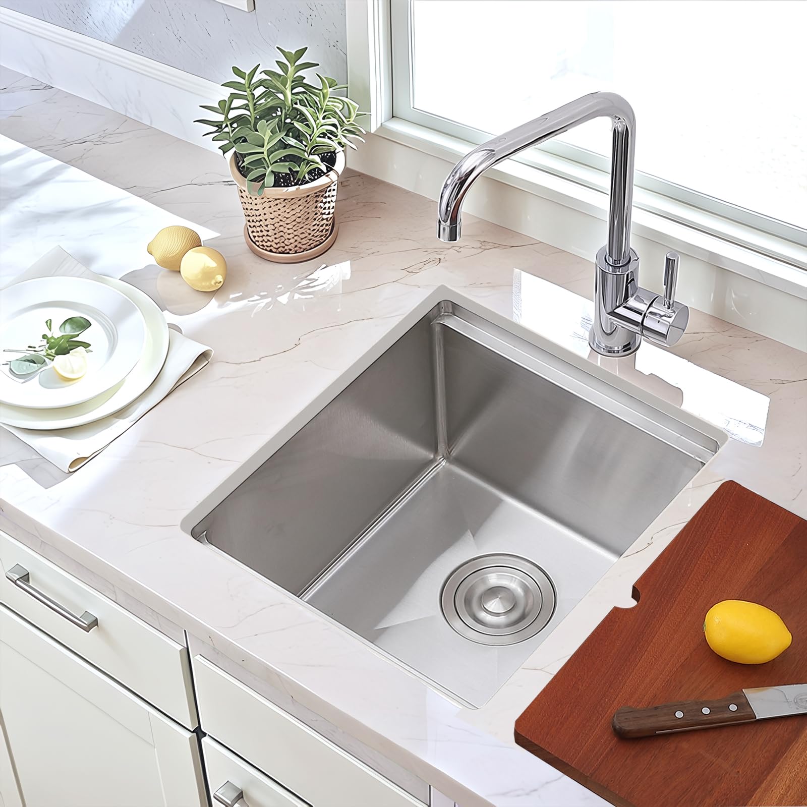 15x17" Undermount Bar Sink, 15 Inch Stainless Steel Single Bowl Small Kitchen Prep Wet RV Platio Sink Workstation 16 Gauge with Accessories