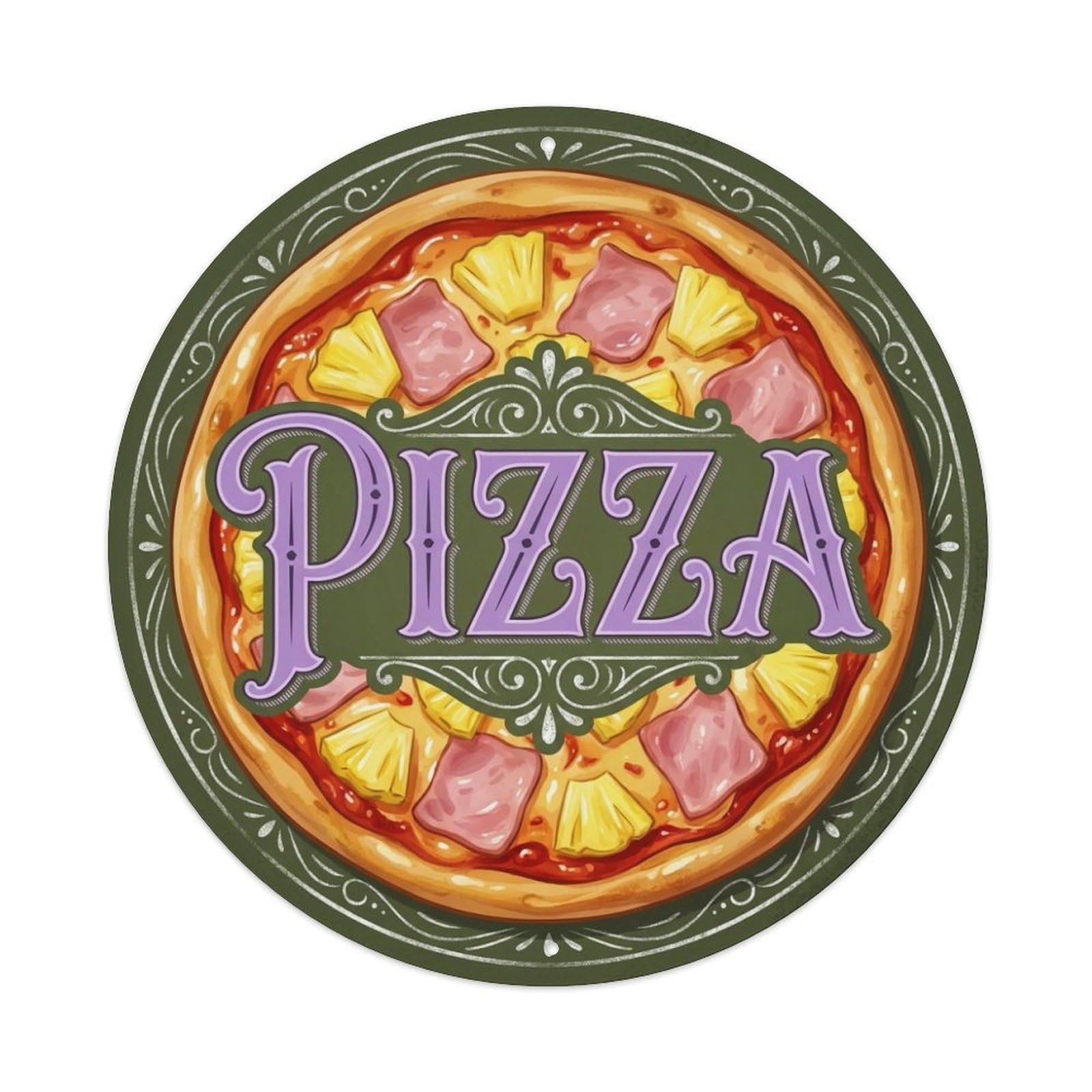 Sweet Savory Pizza Italian Cuisine Food Illustration Metal Tin Sign