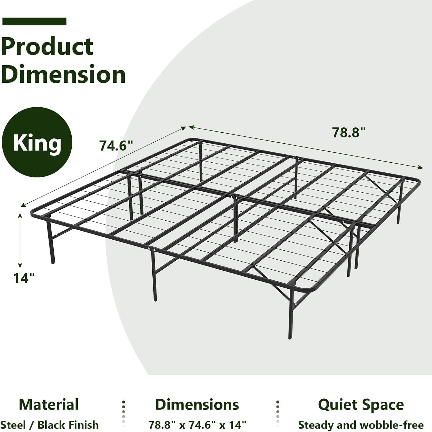 Foldable King Platform Bed Frame, Tool-Free Assembly King with 14" Storage, Noise Free Heavy Duty, No Box Spring Needed?Black