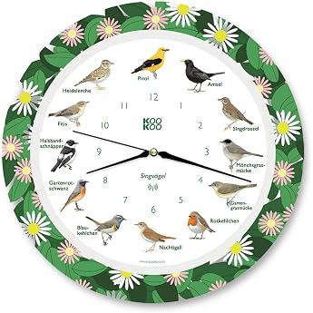 KOOKOO Songbirds Flower Planet The Singing Bird Clock with 12 Native Songbirds and Real Natural Bird Voices with RC Radio Quartz Movement