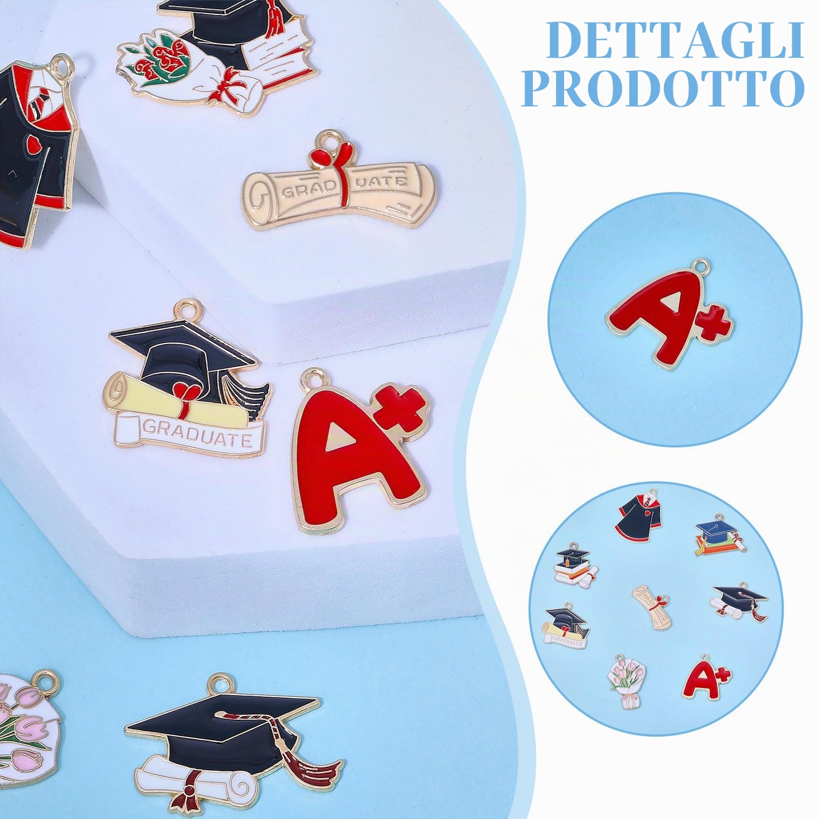 CHGCRAFT Confezione da 52 ciondoli smaltati in 13 stili, per laurea e laurea, in lega, per portachiavi fai da te, collane, orecchini, bracciali, gioielli, smaltati