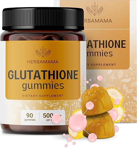 HERBAMAMA Gomitas reducidas de glutatión – 500 mg de L-glutatión para apoyo de limpieza hepática – Suplemento de hígado vegano, sin OMG – 90