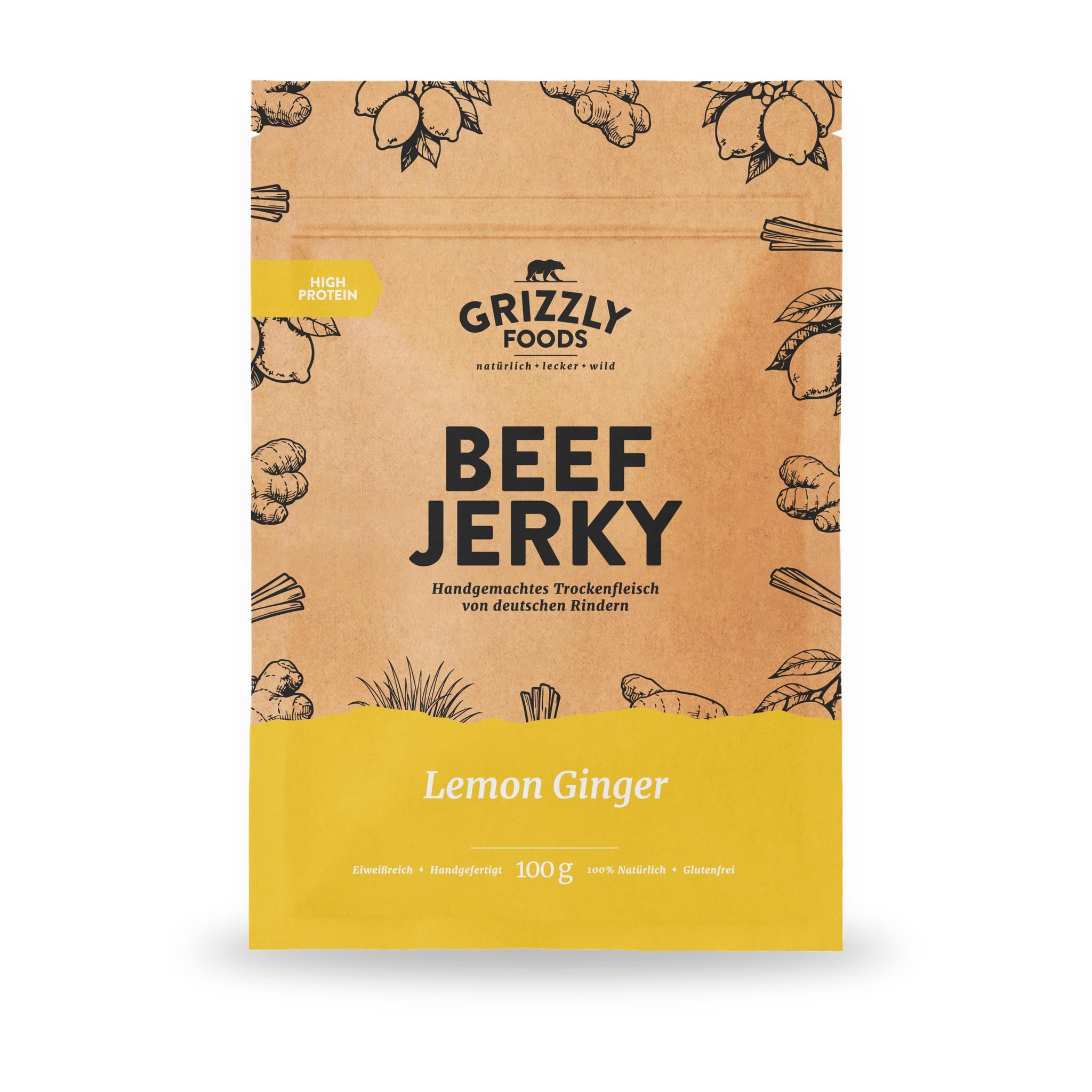 Grizzly Foods zestaw próbny Beef Jerky z 6 rodzajami (6 x 100 g) • suszone mięso niemieckiego bydła • przekąska o wysokiej zawartości białka • idealny w podróży, do biura, uprawiania sportu