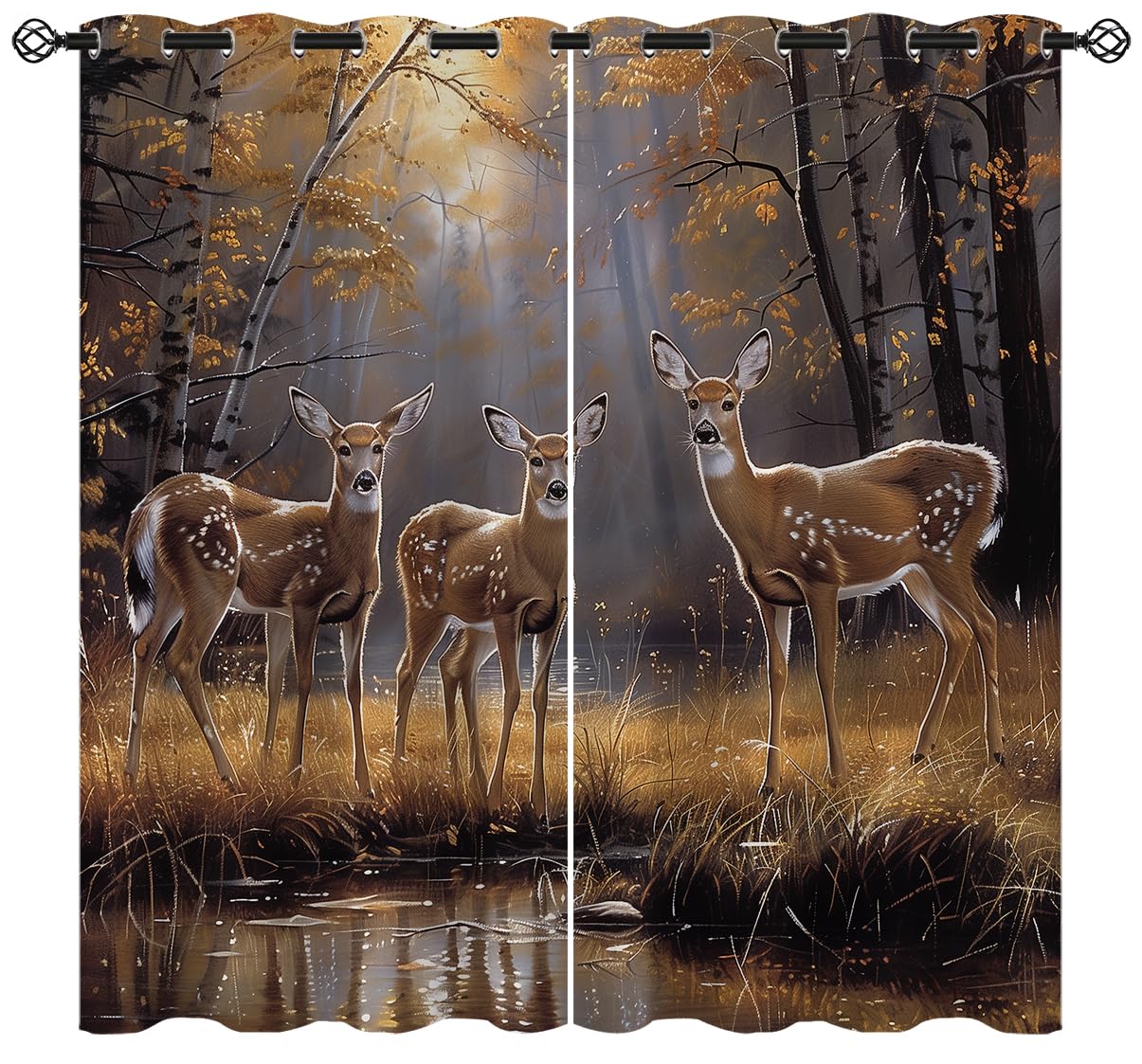 XINBADU Deer Blackout Curtains for Girls Boy Home Decor, Rustic Country Forest Nature Wildlife Animal Grommet Thermal Insulated Drapes Darkening