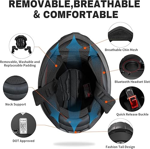 Miniatura 7 de VCOROS Casco integral para motocicleta, unisex, para adultos, aprobado por DOT, WS-609, casco de carreras de moto de calle