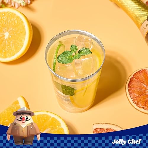 Miniatura 4 de Paquete de 100 vasos de plástico plateado, vasos de plástico transparente de 12 onzas, elegantes vasos de plástico con borde plateado, vasos