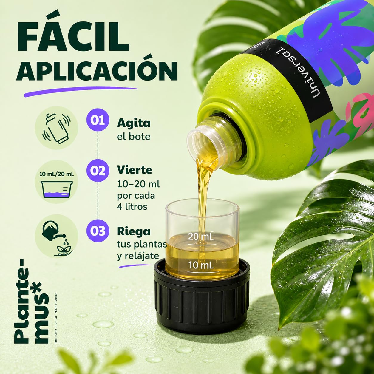 PLANTEMUS Fertilizante Plantas Verdes Universal Líquido, Bonsai, Cactus, Suculentas para Interior y Exterior. Abono Calidad Profesional 1 L