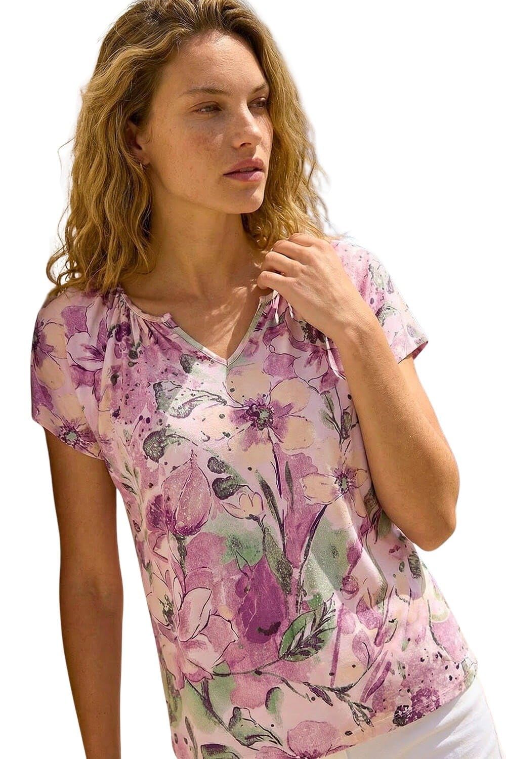 Roman Women's Pink Abstract Print Stretch Tunic Top In | Size: 20