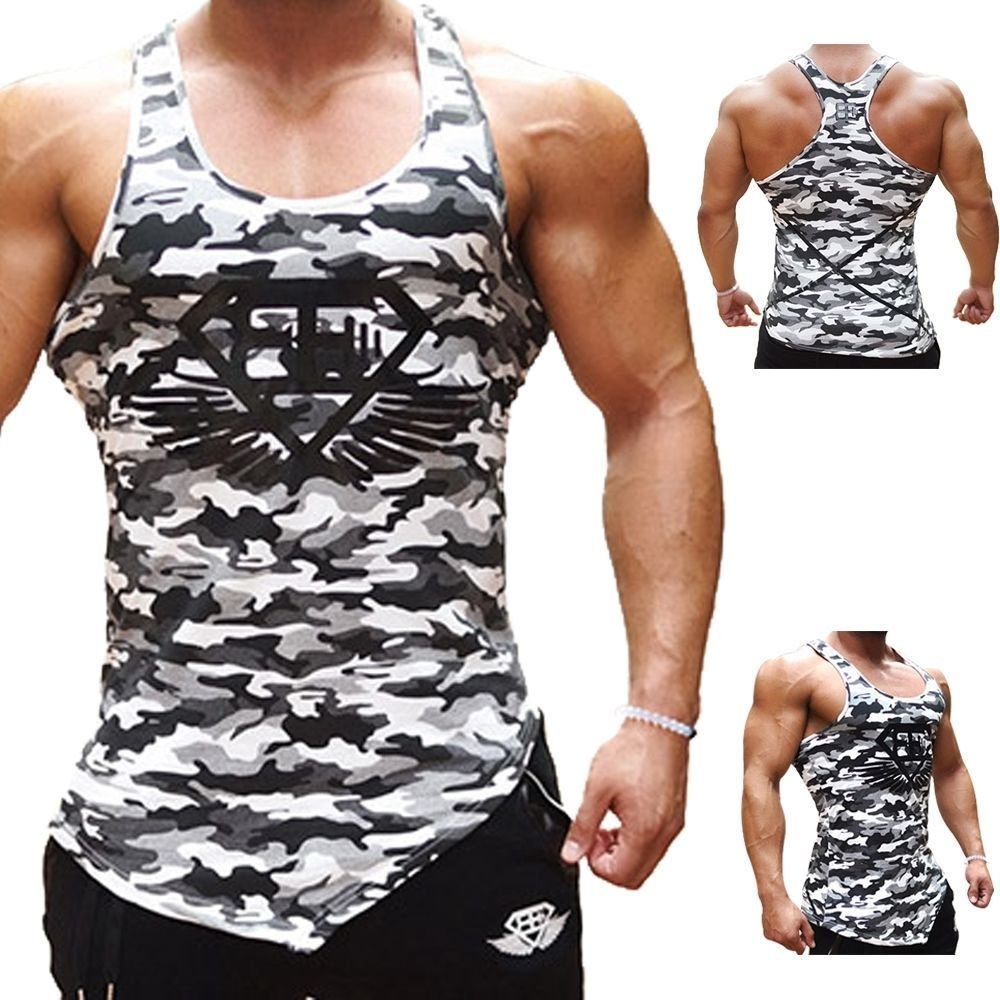 Feifanshop Men's Black White Camo Muscle Bodybuilding Gym Stringer Tank Tops Workout Fitness Vest Camouflage ( Us L)
