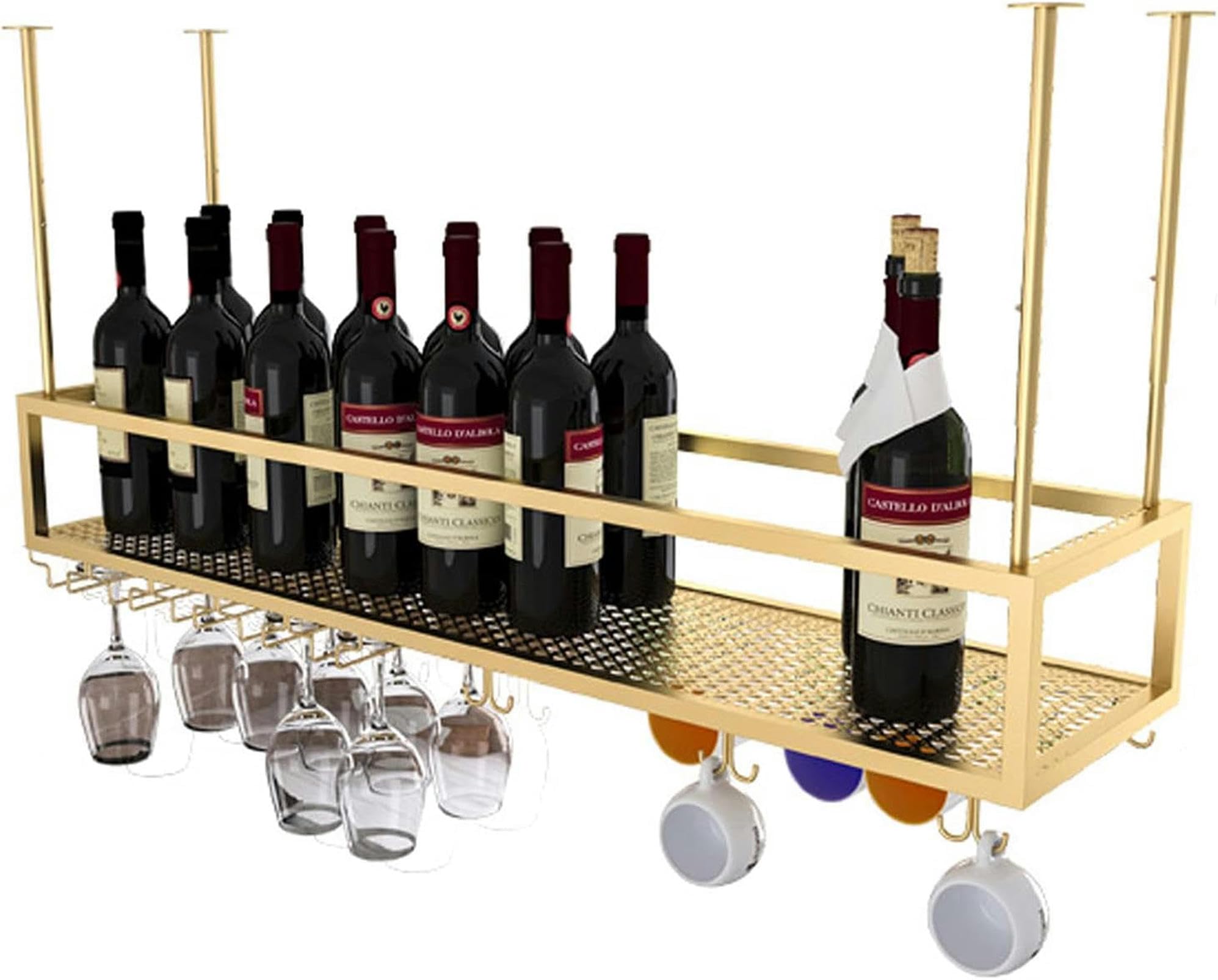 Casier à vin mural et plafond suspendu avec porte-verres pour cuisine