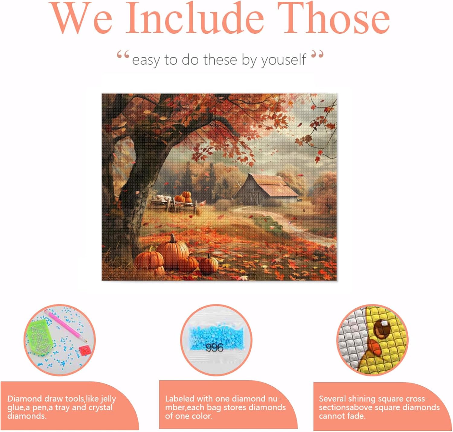 QZOTRXI DIY Farmhouse Diamond Painting Kits for Adults, Fall Farmhouse 5D Diamond Art Kits, Autumn Diamond Gem Painting Crafts Home Wall Decor for Home Wall Decor 16x20 Inch