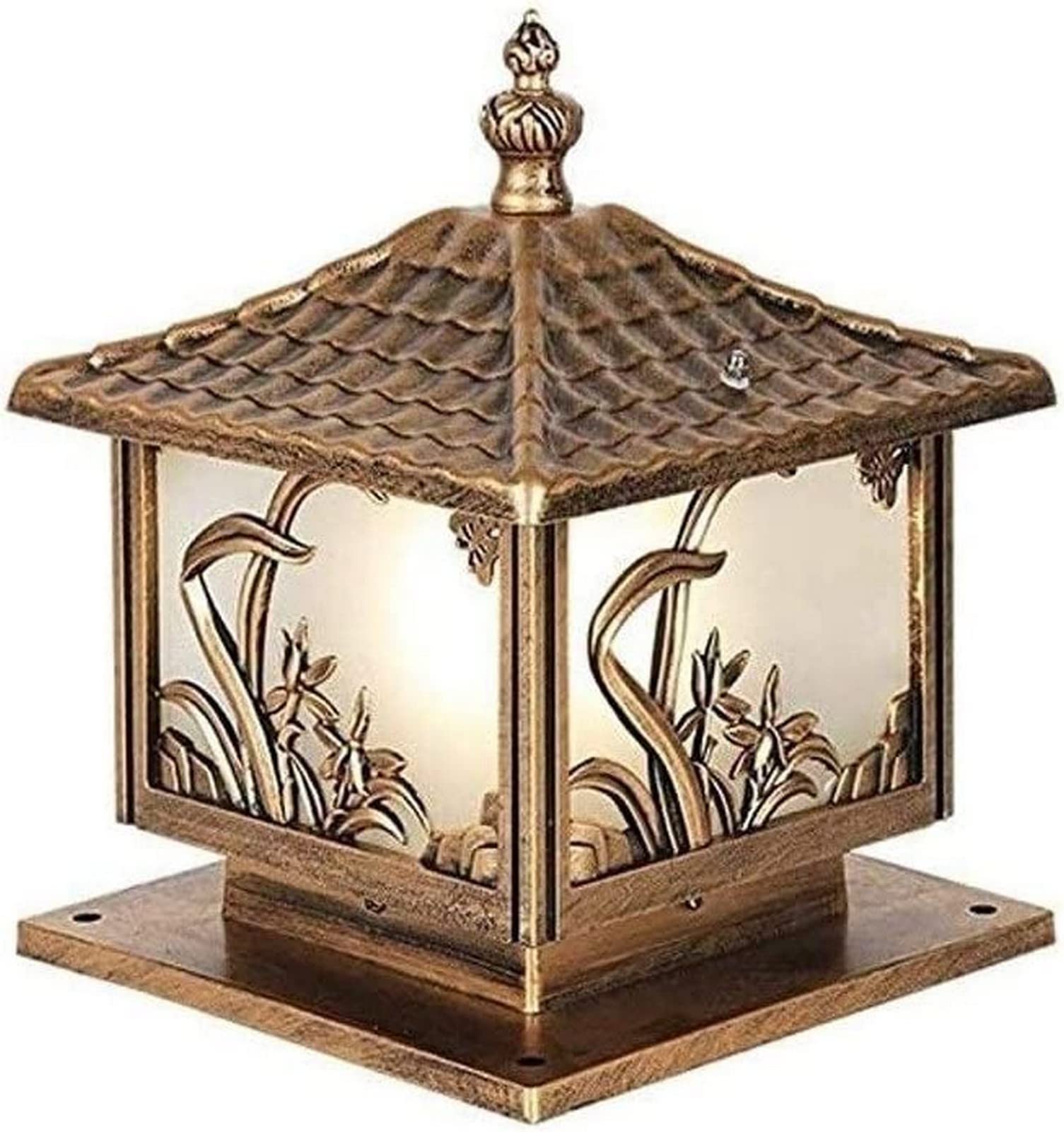 Lampa stojąca do słupka ogrodowego, chiński antyczny brąz podwórko światło słupkowe, zewnętrzna latarnia filarowa krajobrazowa aluminiowa odlewana ciśnieniowo szkło, basen, plac zabaw uliczny,