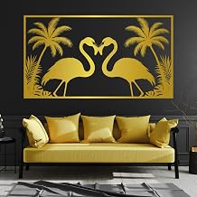 Flamingo Metal Wall Art,Flamingo Metal Sign,Florida Dancing Birds Flamingo Metal Art,Metal Palm Tree Wall Decor,Metal Flamingo Outdoor Decor,Gift for Bird Lovers gold, 35 L" x 20 W" / 90 x 50 cm