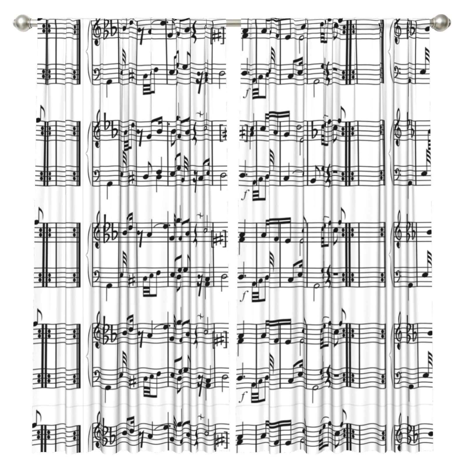 InOmak Music Notes Musical Note Symbol Illustration, 2 Panels Window Curtains 52 x 84 Inch Blackout Curtains for Living Room Bedroom