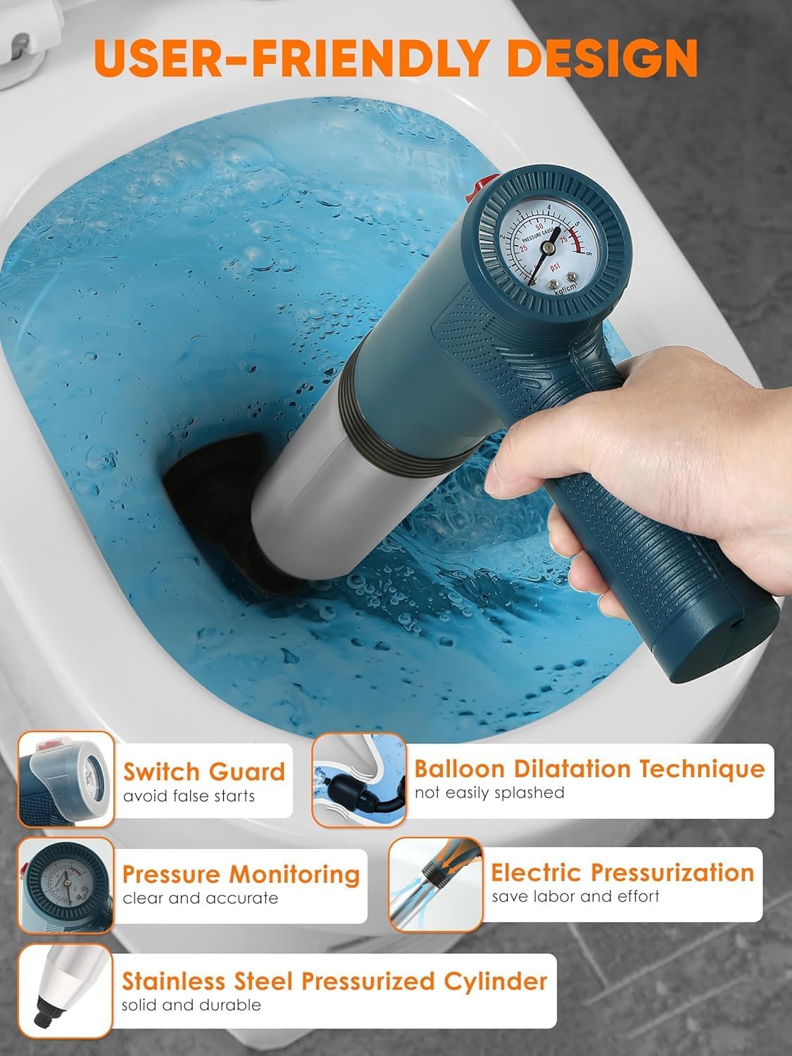 Electric Toilet Plunger Swift High Pressure Drain Unclogger Plungers for Bathroom, Floors, Shower Heavy Duty Versatile Home Toilet Clog Remover