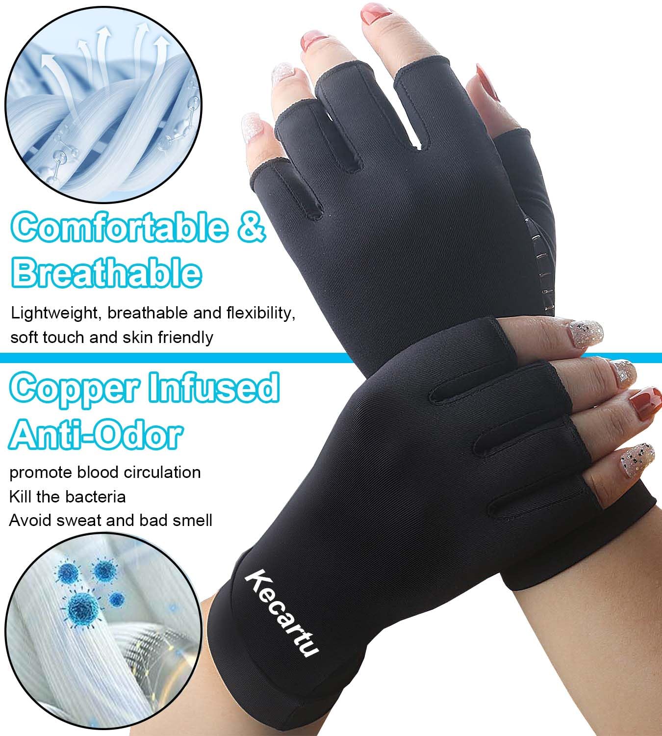 2Pairs Copper Arthritis Compression Gloves For Women Men