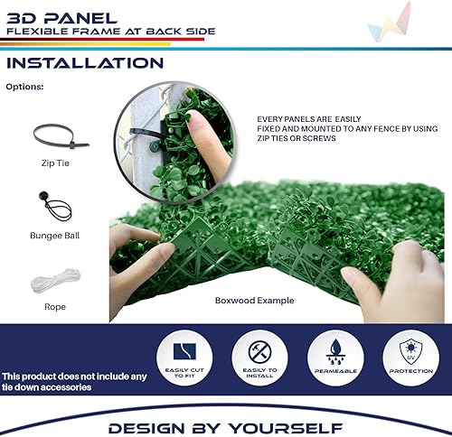 Miniatura 5 de 1 panel artificial de boj de 40 x 40 pulgadas, decoración de pared verde hierba sintética para decoración de interiores y exteriores, jardín, patio