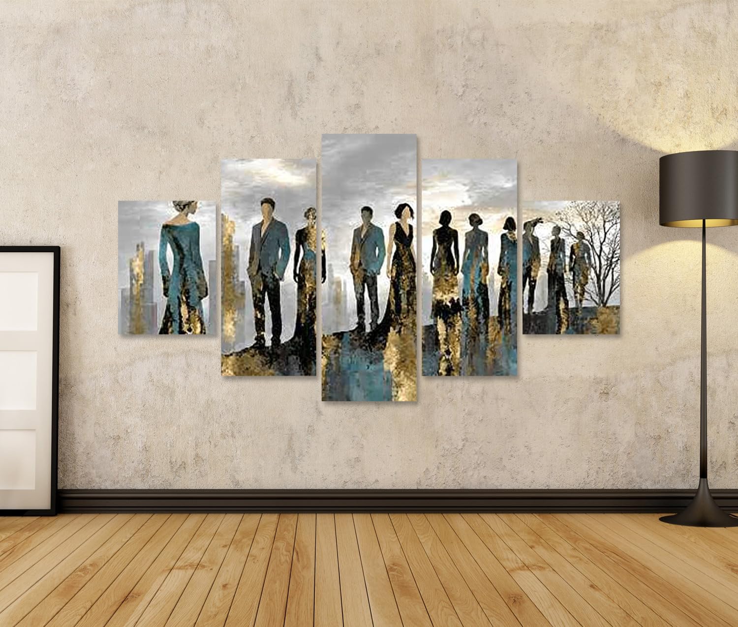 islandburner Bild auf Leinwand Elegante Silhouetten Kunstdruck Wohnzimmer Deko für Kunstliebhaber - 5-teilig