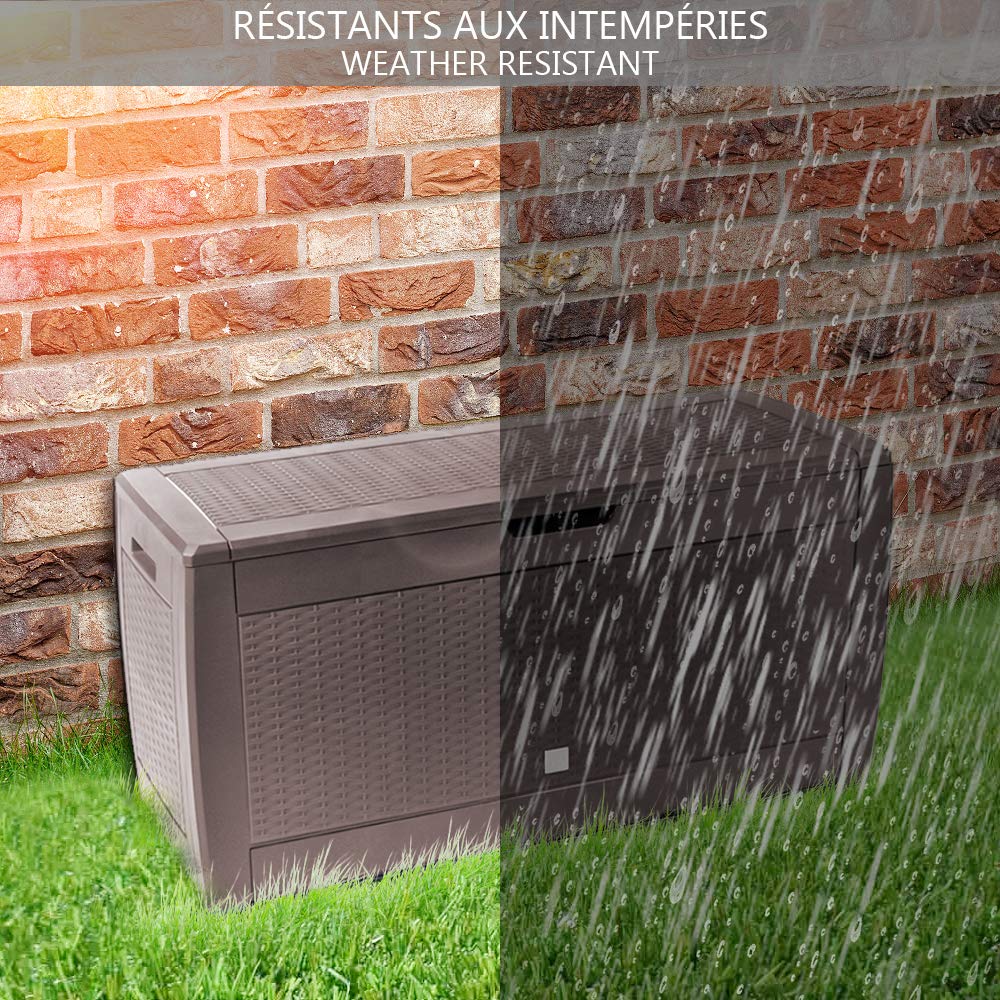 VOUNOT® Baule da Giardino Impermeabile, Cassapanca Contenitore da Esterno con Maniglie e Rotelle, 310 L, Effetto Rattan, Marrone
